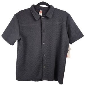 Fleece Factory Mens S Black Diamond Quilt Textured Short Sleeve Button Down‎ NWT